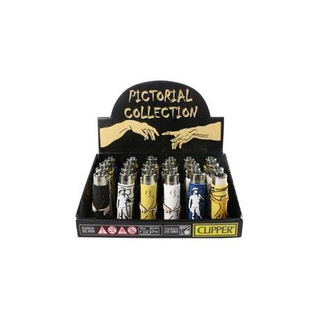 ACCENDINO CLIPPER GOMMA FUNKY PICTORIAL COLLECTION - SCATOLA INTERA DA 24 PEZZI